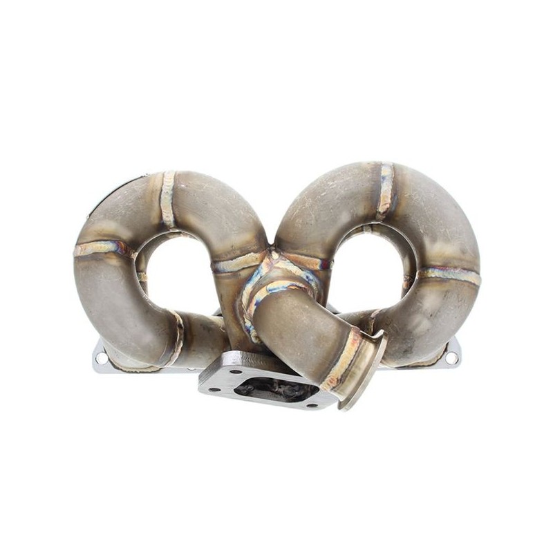 SRS Colector turbo Ramhorn de acero inoxidable con brida T3, brida wastegate de banda en V de 44-46mm - TM-B-RH