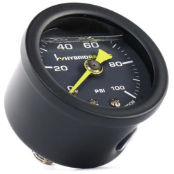 Hybrid Racing Manómetro de combustible, lleno de líquido V2 (0-100 psi) - HYB-FPG-00