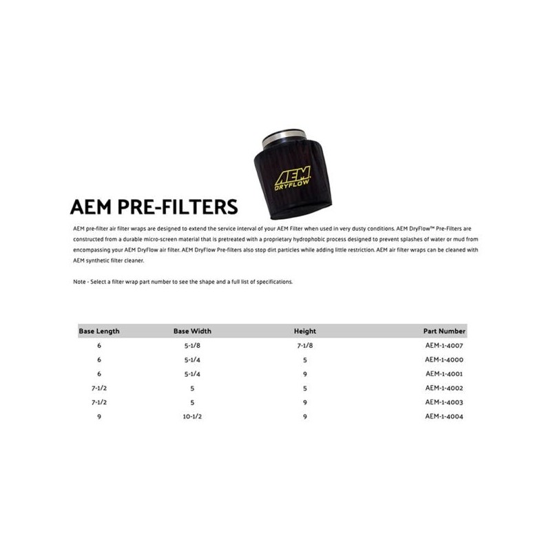 AEM intakes Prefiltro dryflow 1-4000 - AEM-1