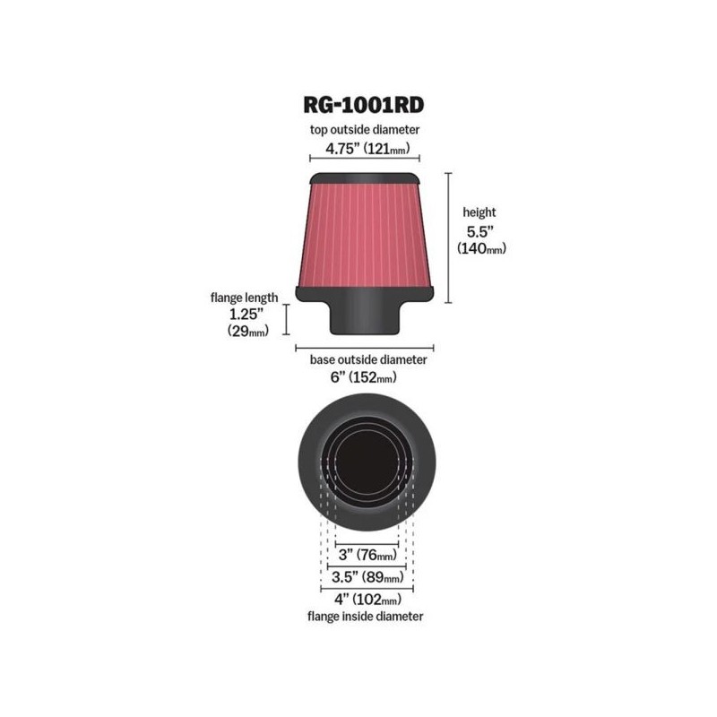 K&N Filtro de aire - Ø3.0/3.5/4.0'' - rojo/cromo - RD