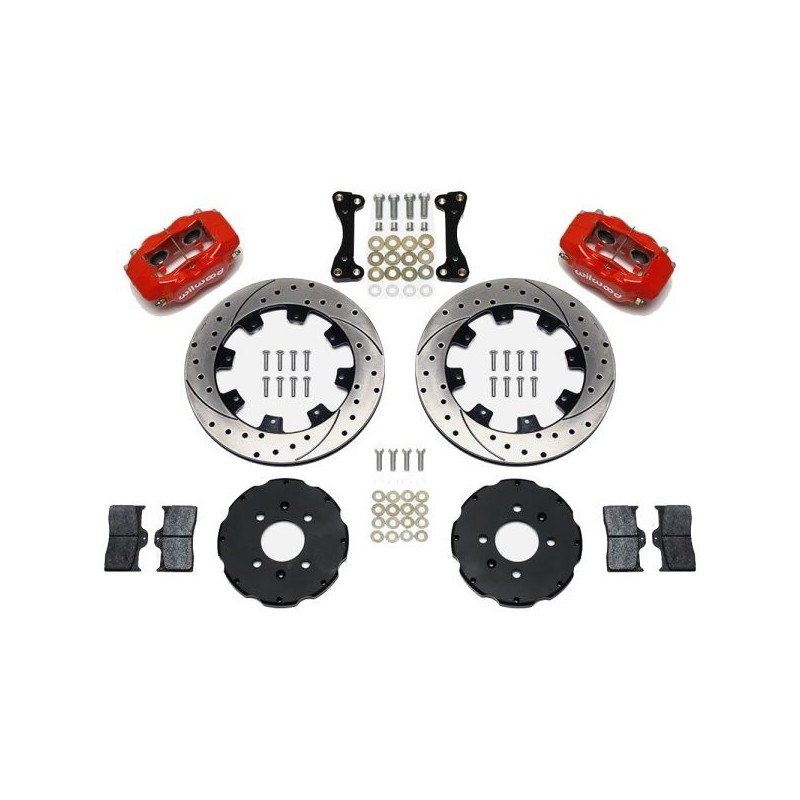 Wilwood Kit de freno grande delantero - pinzas rojas 4p y discos de 310 mm perforados + ranurados - 140-6163