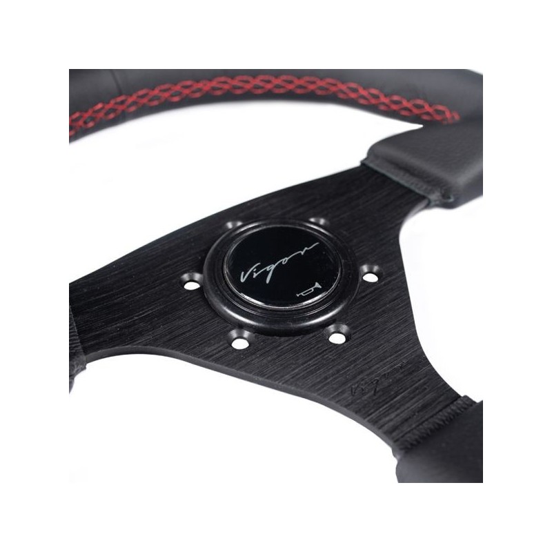 Vigor Volante Monza 330/30 mm de cuero con costuras rojas - VSW