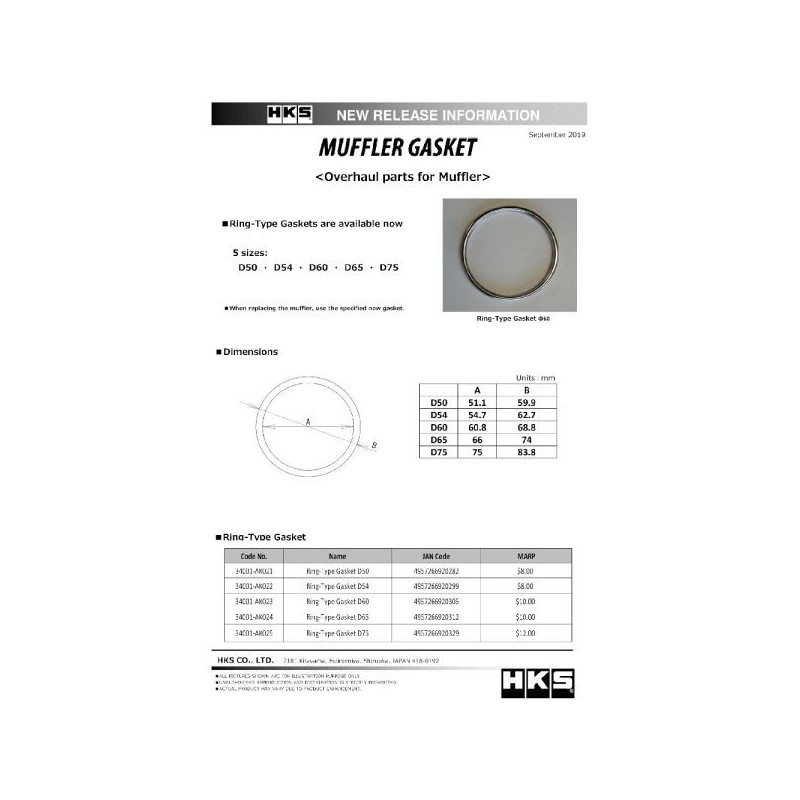 HKS Anillo de junta de escape - Ø50 - 34001