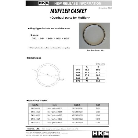 HKS Anillo de junta de escape - Ø50 - 34001